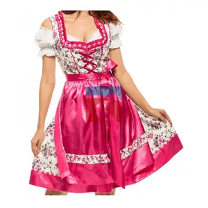 Vintage 1960S Dirndl ชุด | 60S Rose ดอกไม้ดอกไม้พิมพ์ฝ้าย Sundress Dirndl (Oktoberfest แบบดั้งเดิม Dirndl)