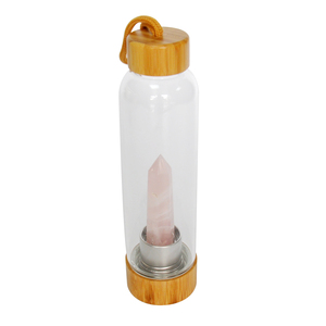 Bouteille d'eau en cristal trempé, couvercle en acier inoxydable, en bambou, cristal transparent de guérison, avec Logo personnalisé, 1 pièce, nouvelle mode - Product Image 4