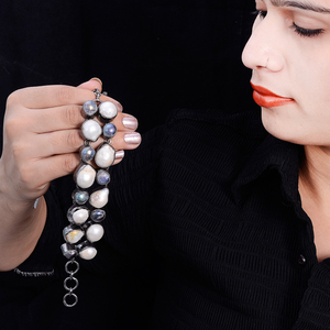 Brazalete de diamantes de perlas de agua dulce hecho a mano ajustable de acero inoxidable con características doradas letra estrella flor diseño aniversario - Product Image 2