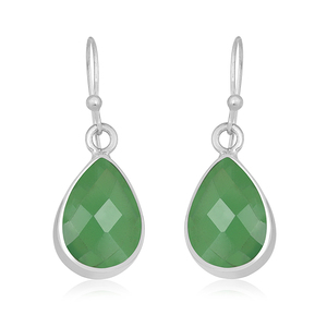 Véritable calcédoine Prehnite Pierre précieuse Briolette Cut 925 Sterling Silver Dangle Earring Handmade Jewelry Wholesaler CASA DE PLATA - Product Image 1