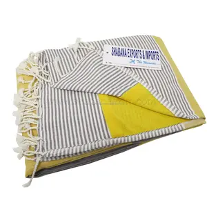 Personalized Beach Towels with Cotton Yellow Terry Tunisian Pestemal Hammam Fouta Towels Indian Manufacturer