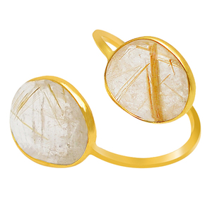 Hermosa piedra preciosa rutilo dorado 925 plata esterlina anillo chapado en oro joyería anillo de moda para regalo de boda fiesta para Unisex - Product Image 2