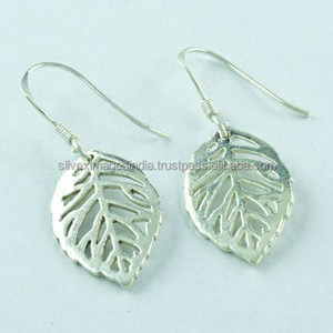 Boucles d'oreilles pendantes en feuille d'argent massif 925, argent sterling, fabrication artisanale, qualité extrême, bijoux de mariage, prix raisonnable - Product Image 2