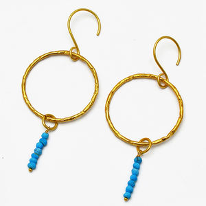 Pendientes de Plata de Ley 925 con Cuentas Redondas de Turquesa, Pendientes Colgantes Chapados en Oro, Joyería de Moda para Boda, Regalo - Product Image 2