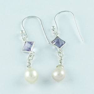 Handmade 92.5 Sterling Silver <b>Drop</b> <b>Earrings</b> with Amethyst <b>Pearl</b> Stone Cute Wedding & Party Jewellery Direct India Wholesaler - Product Image 4