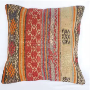 Indian Supplier Boho Cotton Cushion Cover for Office Chair Eco-Friendly Handwoven Kilim Pillow Case 24 X 24
