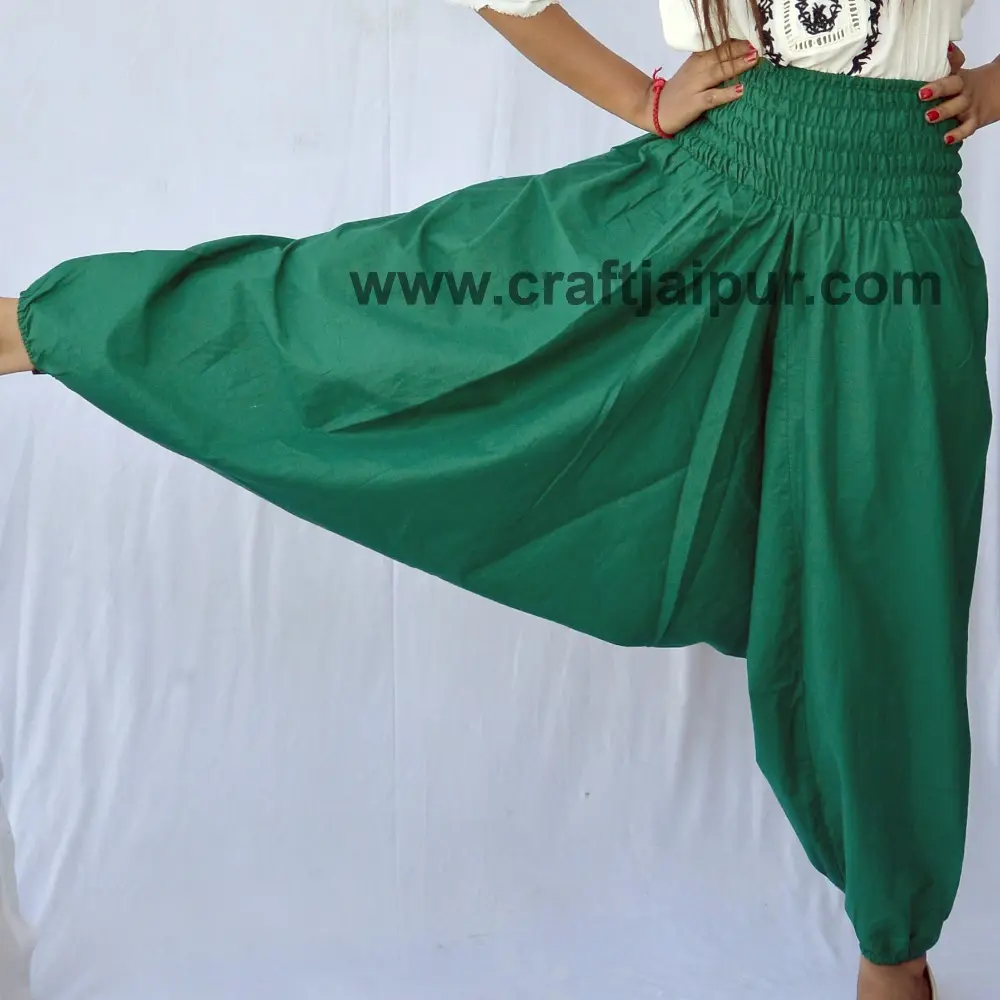 Celana Harem longgar mode Streetwear warna Mint celana panjang Yoga katun panjang penuh India pinggang elastis buatan tangan grosir