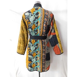 Chaqueta Kimono Reversible Vintage Kantha Acolchada de Algodón Hecha a Mano, Ropa de Mujer, Abrigo Negro Vintage Kantha, Blazer para Mujer - Product Image 3