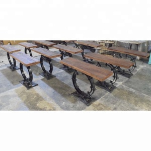 โต๊ะคอนโซลโลหะสไตล์อเมริกันโบราณพร้อมท็อปไม้กลมสำหรับห้องนั่งเล่นตกแต่งโรงแรมห้องโถงอุตสาหกรรมโต๊ะข้าง - Product Image 6