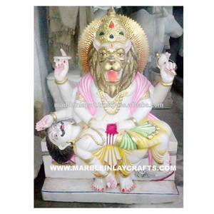 Pure White Handmade <b>Religious</b> Polished Narasimha Makrana Marble <b>Statue</b> for Home Temple Use - Product Image 1