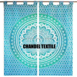 Ombre Mandala Handmade Cotton <b>Curtains</b> Set 2 PC Window Valances <b>Door</b> Hanging Decorative Tapestry Bohemian Style Insulated Full - Product Image 1