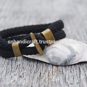 Black rope bracelet Nautical cotton bracelet <b>Men</b> and Women Unisex bracelet Casual style bracelet - Product Image 1