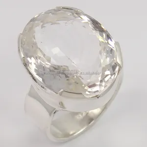 925 Sterling Silver Jewelry Ring Chunky Clear Crystal Quartz big Gemstone Jewelry