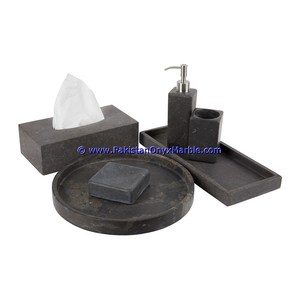 Gran variedad de accesorios de baño beige de mármol negro azabache Juego de jaboneras Burmarteak de madera de teca - Product Image 2