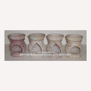 Brûleur d'huile aromatique en pierre de savon Pure fait à la main pour la décoration de la maison et les cadeaux de mariage, objet de décoration - Product Image 1
