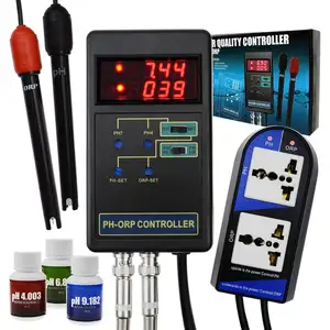 2 em 1 Solução de Calibração pH e ORP Controlador Digital com Relés Separados Tipo BNC Sonda Eletrodo Substituível