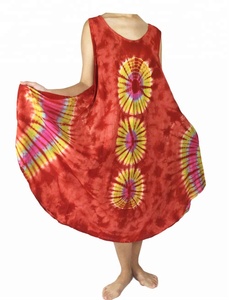 Robe de plage courte sans manches pour femmes, décontractée, rayonne, vêtement à teinture par nouage - Product Image 3