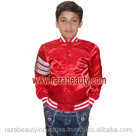 Jaket Anak-anak Satin Varsity Merah, Jaket Bisbol Satin, Jaket Bomber Pemuda