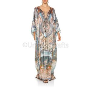 Ethnique Indien Conceptions Lâche embellissement travail manches Longues Plage Sexy impression numérique Femmes caftan pour maillots de bain - Product Image 1