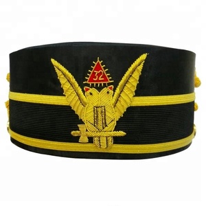 Conjunto de Gorro y Mandil Masónico Americano, Rito Escocés, Grado 32, Águila de Doble Cabeza, Bordado a Mano con Hilo Metálico - Product Image 2