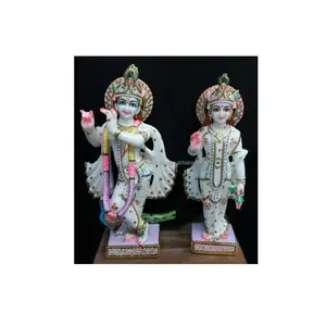 Statue Krishna en marbre blanc, Statue en marbre, Radha de marbre noir