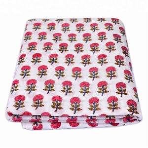 High Quality Floral Block Printed Cotton Fabric Indian Handmade White Running Dress Sewing Throw Fabric for Clothing Wholesale - Product Image 1