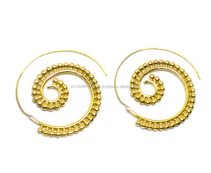 Pendientes de aro en espiral con acabado de oro y latón para mujer, estilo bohemio, ropa de fiesta para bodas, compromisos, ¡gran idea de regalo! - Product Image 2