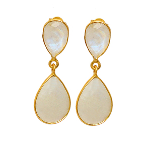 Belles boucles d'oreilles en pierre de lune arc-en-ciel bleu boucles d'oreilles en argent sterling 925 plaqué or bijoux boucle d'oreille à la mode pour les femmes. - Product Image 1