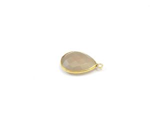 Calcédoine grise en forme de poire pierre précieuse lunette plaquée or connecteur à facettes à caution unique pour la fabrication de bijoux résultats en laiton faits à la main - Product Image 3