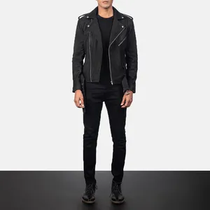 Excellent Quality Allaric Alley Distressed Black Leather Biker Jacket For Men With 100% Sheepskin Leather