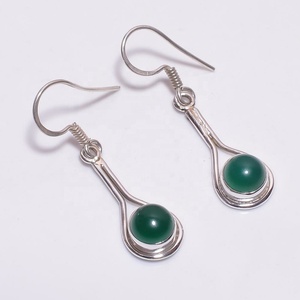 ต่างหูเงินสเตอร์ลิง925นิลสีเขียวรูปทรงกลมที่สมบูรณ์แบบเครื่องประดับเงินของนักออกแบบเครื่องประดับเงินสเตอร์ลิง - Product Image 1