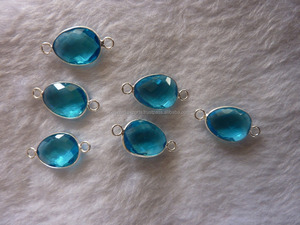 Coszcalt Exports Sky Blue Topaz Hydro Gemstone 18K chapado en oro y 925 plateado plata bisel conector encanto joyería hallazgos - Product Image 3
