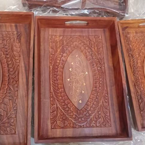 Plateau de service en bois avec incrustation en bois de rose, plateau en bois artisanal pakistanais, plateau de décoration en bois massif, plateau de cuisine en bois massif - Product Image 1