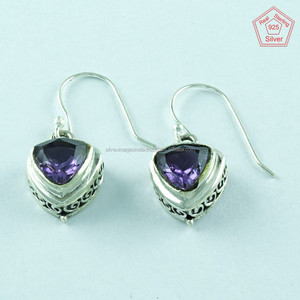 Pendientes de gota de plata 925 hechos a mano con piedra amatista en forma de triángulo Estilo Vintage para bodas-Directo desde la India - Product Image 3
