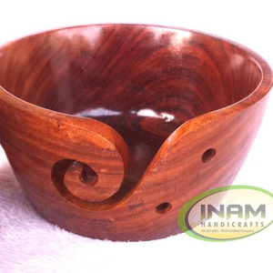 INAM ARTESANÍA La mejor calidad Sheesham Wood Hecho a mano Hilo de madera Tazón de almacenamiento Pulido Tallado a mano Accesorios de ganchillo - Product Image 1