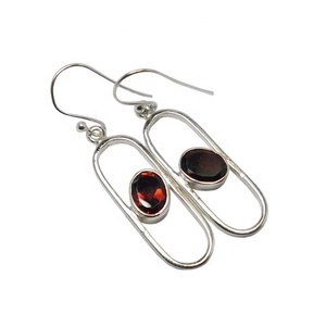 Elegant Vintage 925 <b>Sterling</b> <b>Silver</b> <b>Drop</b> <b>Earring</b> Real Garnet Gemstone <b>Silver</b> Plated Perfect Wedding Gift For Women Fancy Jewelry - Product Image 1