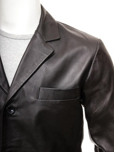 Blazer de cuero negro vino para hombre - Product Image 4
