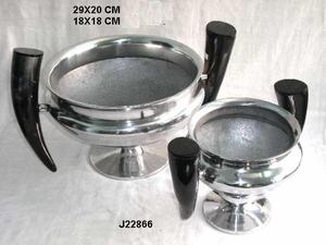 Vente chaude Table Moderne Vase À Fleurs Décoratif Bol En Aluminium Moulé avec Poignée En Corne Poli Pot De Fleur Plateau - Product Image 4