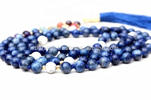 ลูกปัดมาลา108แฮนด์เมดจากศิลปินอินเดีย Lapis Lazuli 7จักระจิตวิญญาณสำหรับทุกเพศลายลูกปัดพู่ของขวัญโบฮีเมียน - Product Image 2