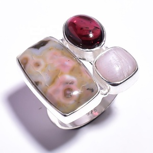 Mezcla de piedras preciosas naturales hechas a mano 925 anillos de plata esterlina joyería de plata fina a granel al por mayor para bodas y fiestas - Product Image 1