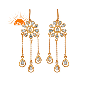 Boucles d'oreilles en topaze naturelle pour femmes, pierres précieuses blanches, en or plaqué, 925, bijoux, accessoires, offre spéciale - Product Image 1