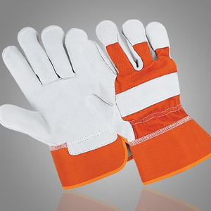 Guantes de trabajo de construcción industrial de cuero y algodón partido - Product Image 1