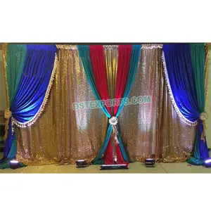 Wedding Stage Backdrop Curtains and Drapes Indian Wedding Pleeted Backdrop Colourful Wedding Mandap Backdrop Curtains