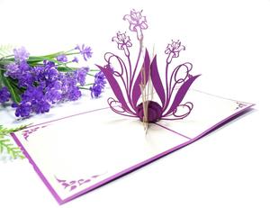 Artisanat 3D fleur violette Pop up carte belle carte de voeux de mariage florale personnalisée cadeau avec du papier de style amour - Product Image 3