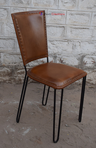 Chaise de salle à manger en cuir véritable avec cadre en fer meubles de restaurant rembourrés pour café hôtels pour restaurants cafés vente en gros en vrac - Product Image 3