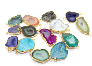 Geode-conector de corte de ágata Natural, colgante chapado en oro de 24k, doble liberación, fabricación de colgante artesanal para joyería - Product Image 4