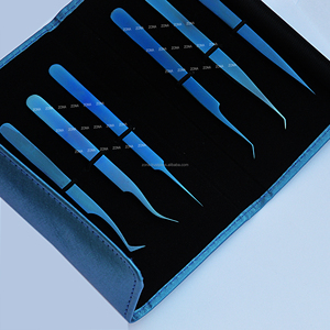Extensions de cils avec logo personnalisé Fournitures d'outils de beauté Kit de 6 pinces à cils incurvées bleues assorties - Product Image 5