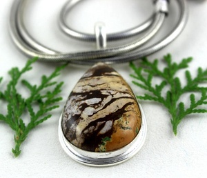92.5 Sterling <b>Silver</b> <b>Top</b> Quality Smooth Pear Shape Natural Landscape Jasper Gemstone Charm Pendant Wholesale - Product Image 4