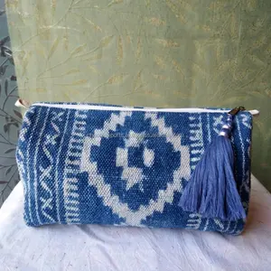 Schöne indische handgemachte hand gewebte Baumwolle Dhurrie Teppiche Kosmetische Quaste Taschen Bunte Baumwolle Dhurrie Handtasche Kosmetik tasche