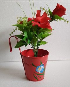 Metal Bucket <b>Railing</b> <b>Planter</b> Pot Polka Flower Pots Green and Yellow <b>Balcony</b> Hanging <b>Planter</b> <b>for</b> Home/Garden Home Decoration - Product Image 4